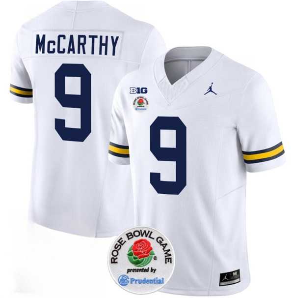 Mens Michigan Wolverines #9 J.J. McCarthy 2023 F.U.S.E. White Rose Bowl Patch Stitched Jersey Dzhi
